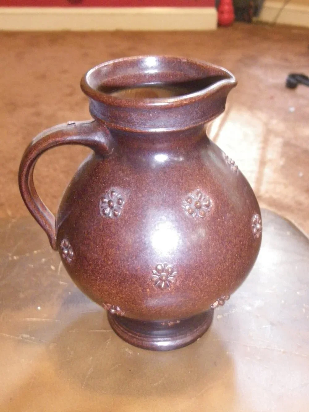 Vintage Small Earthenware Glazed Pitcher Shaped Vase
